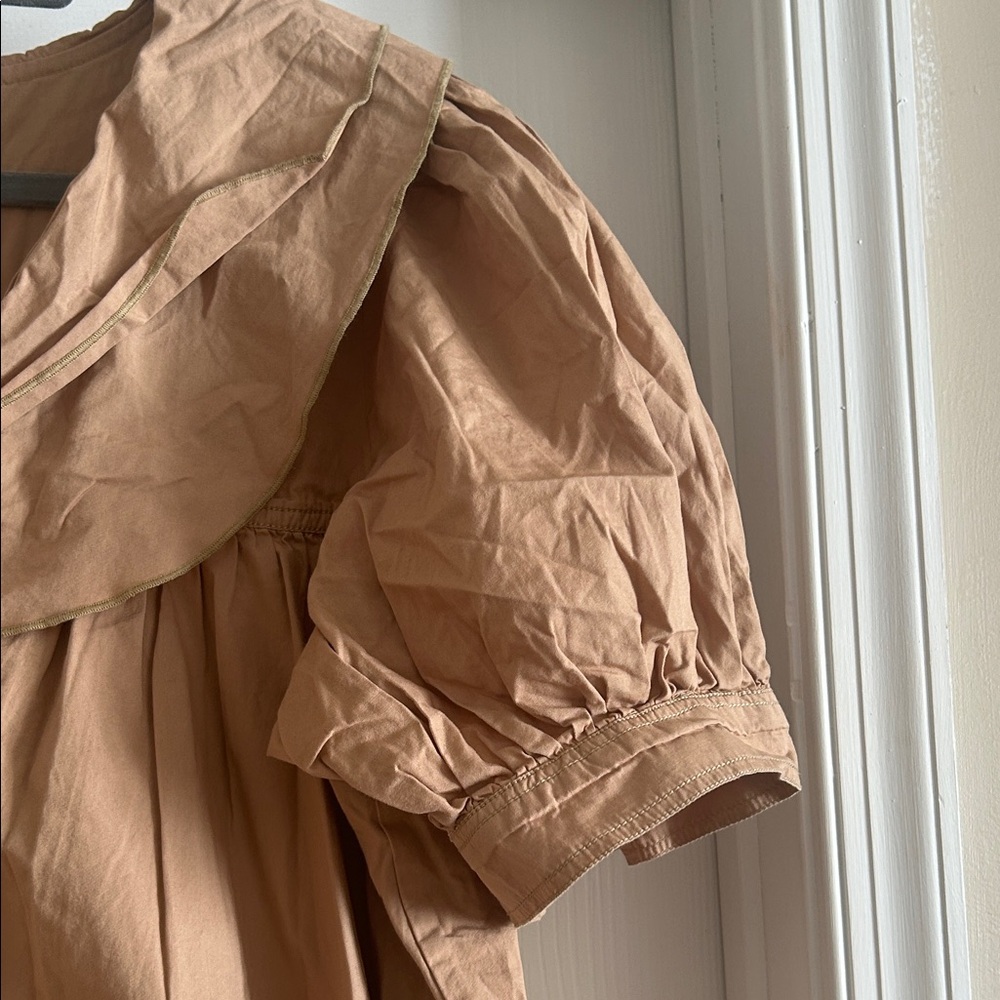 Anthropologie Beige Mini Dress with Bow Collar - Picture 4 of 13
